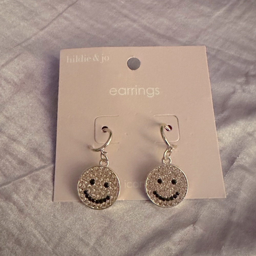 NWT Rhinestoned Smiley Earrings